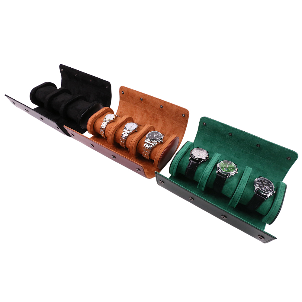 Watch Travel Roll Case 3 Slots Leather - Luxury Portable 3 Slots PU Leather
