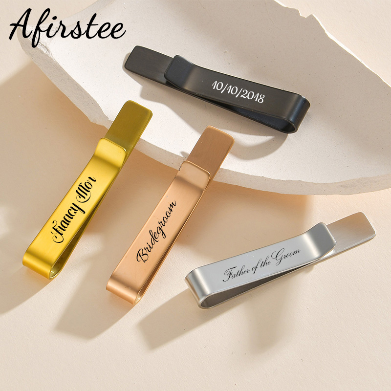 Tie Clip Bar Set Stainless Steel - Afirstee Stainless Steel Engraved Name Tie
