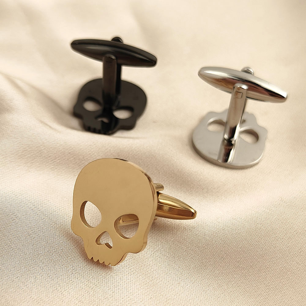 Cufflinks Men Stainless Steel Luxury - Halloween Skull 18k Gold-plated Cufflinks, Personality
