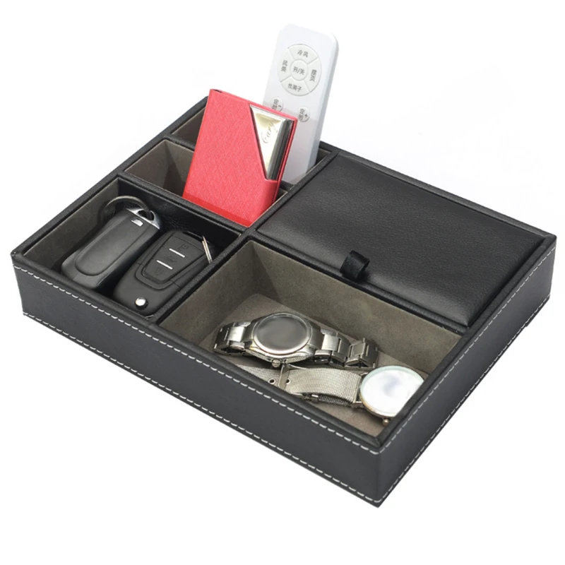 Valet Tray Nightstand Organizer Leather - Men's Valet Tray Desktop PU Leather
