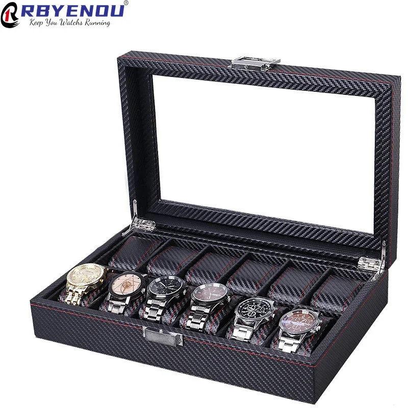 OEM PU Leather Carbon Fiber Te - огляд і ціна Watch Display Storage Box Carbon Fiber