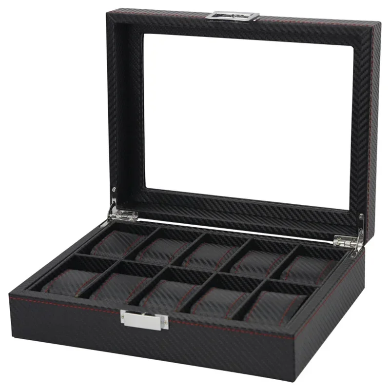 OEM PU Leather Carbon Fiber Te - огляд і ціна Watch Display Storage Box Carbon Fiber