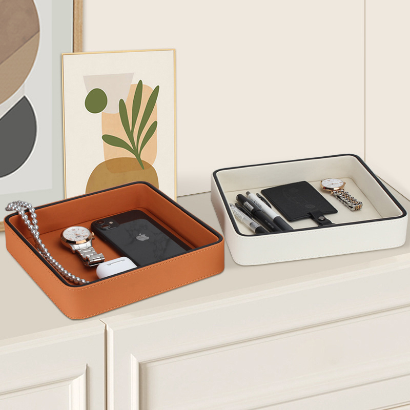 PU Leather Valet Tray Desktop  - огляд і ціна Valet Tray Nightstand Organizer Leather