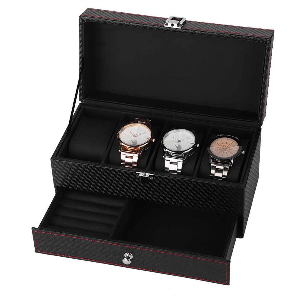 Portable Black Jewelry Organiz - огляд і ціна Watch Display Storage Box Carbon Fiber
