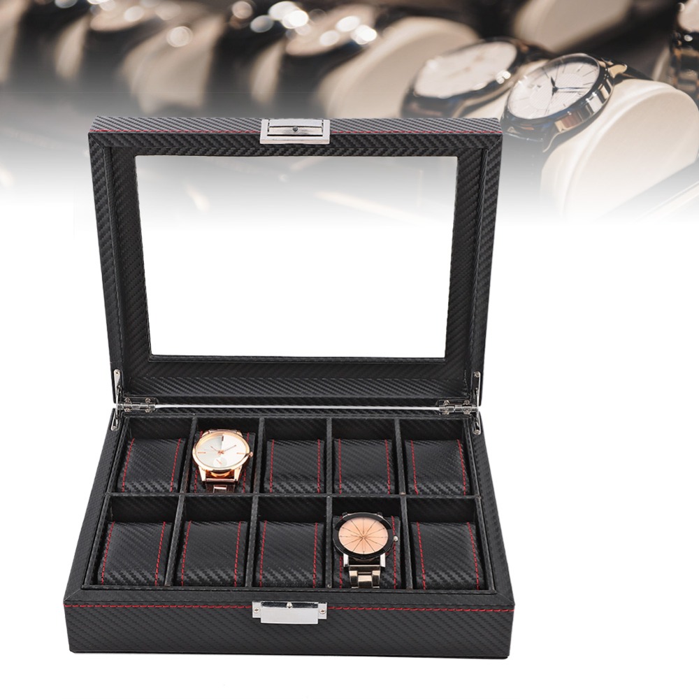 Carbon Fiber Texture Watch Box - огляд і ціна Watch Display Storage Box Carbon Fiber