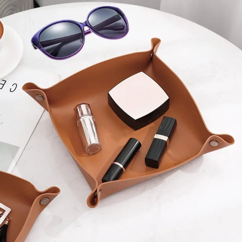 1/2PCS 25x25CM Valet Tray Fold - огляд і ціна Valet Tray Nightstand Organizer Leather