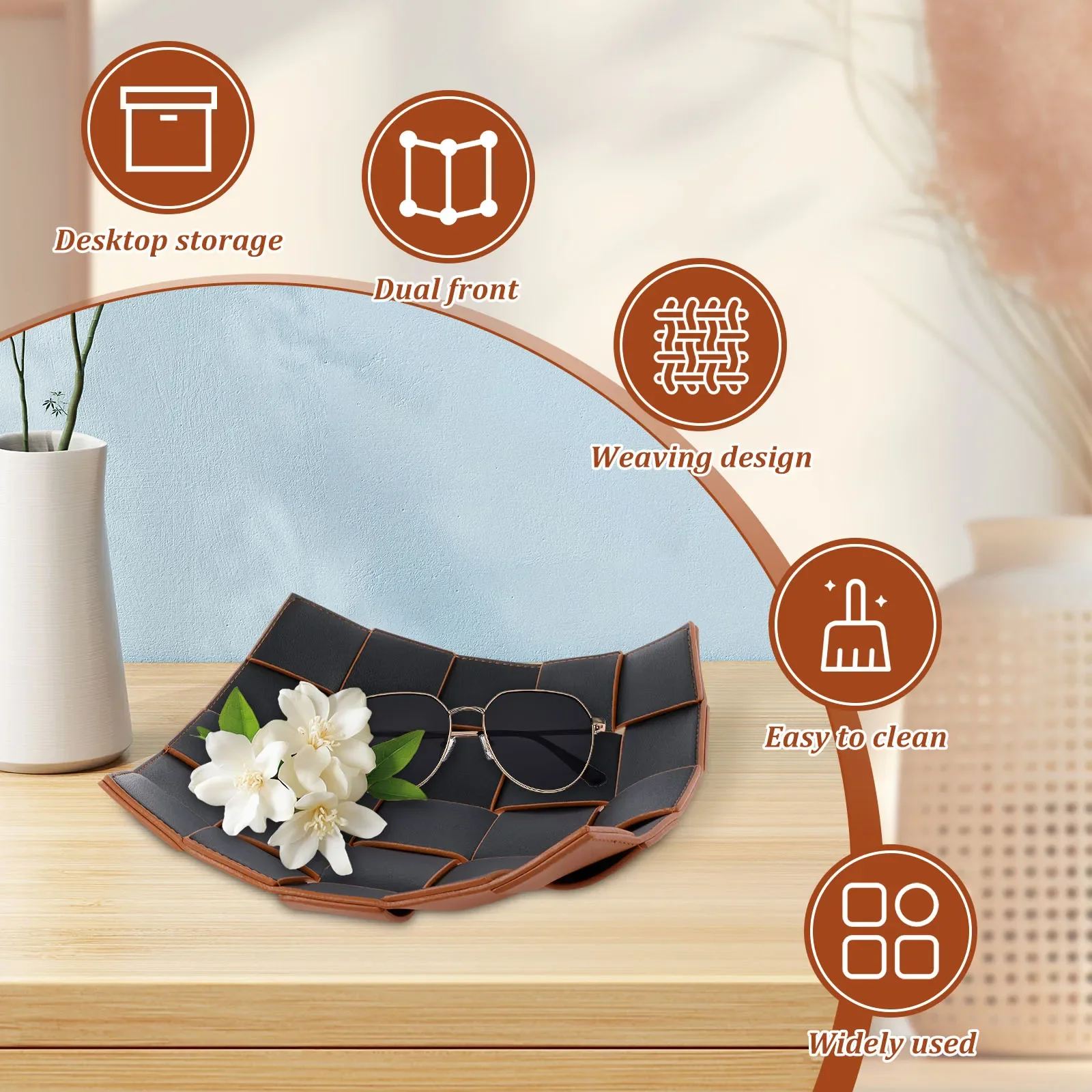 Valet Tray PU Leather Key Bowl - огляд і ціна Valet Tray Nightstand Organizer Leather