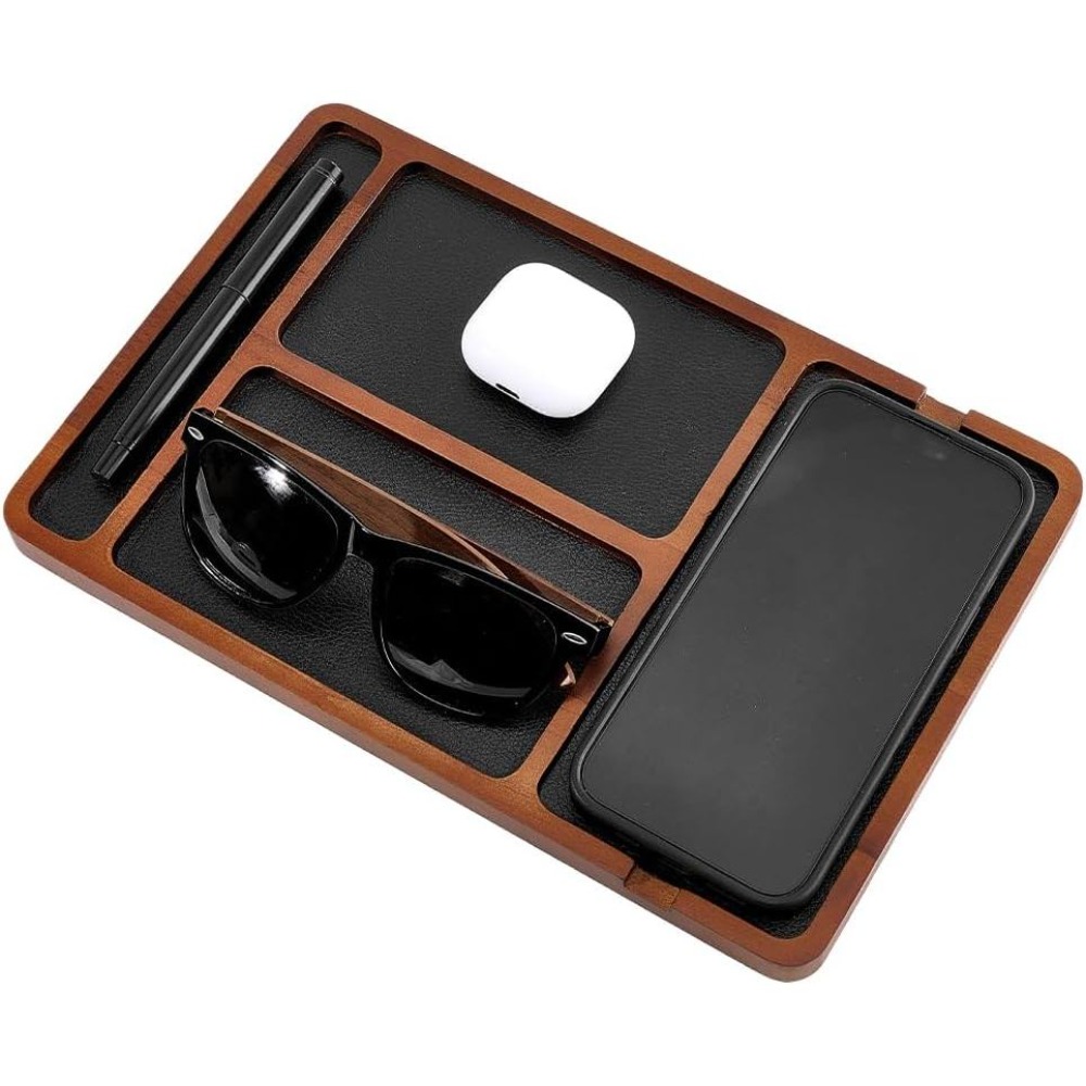 Wooden Valet Tray Nightstand O - огляд і ціна Valet Tray Nightstand Organizer Leather