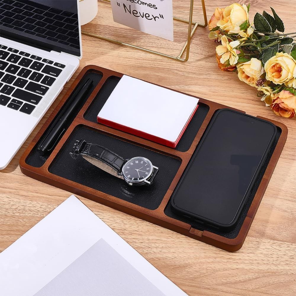 Wooden Valet Tray Nightstand O - огляд і ціна Valet Tray Nightstand Organizer Leather