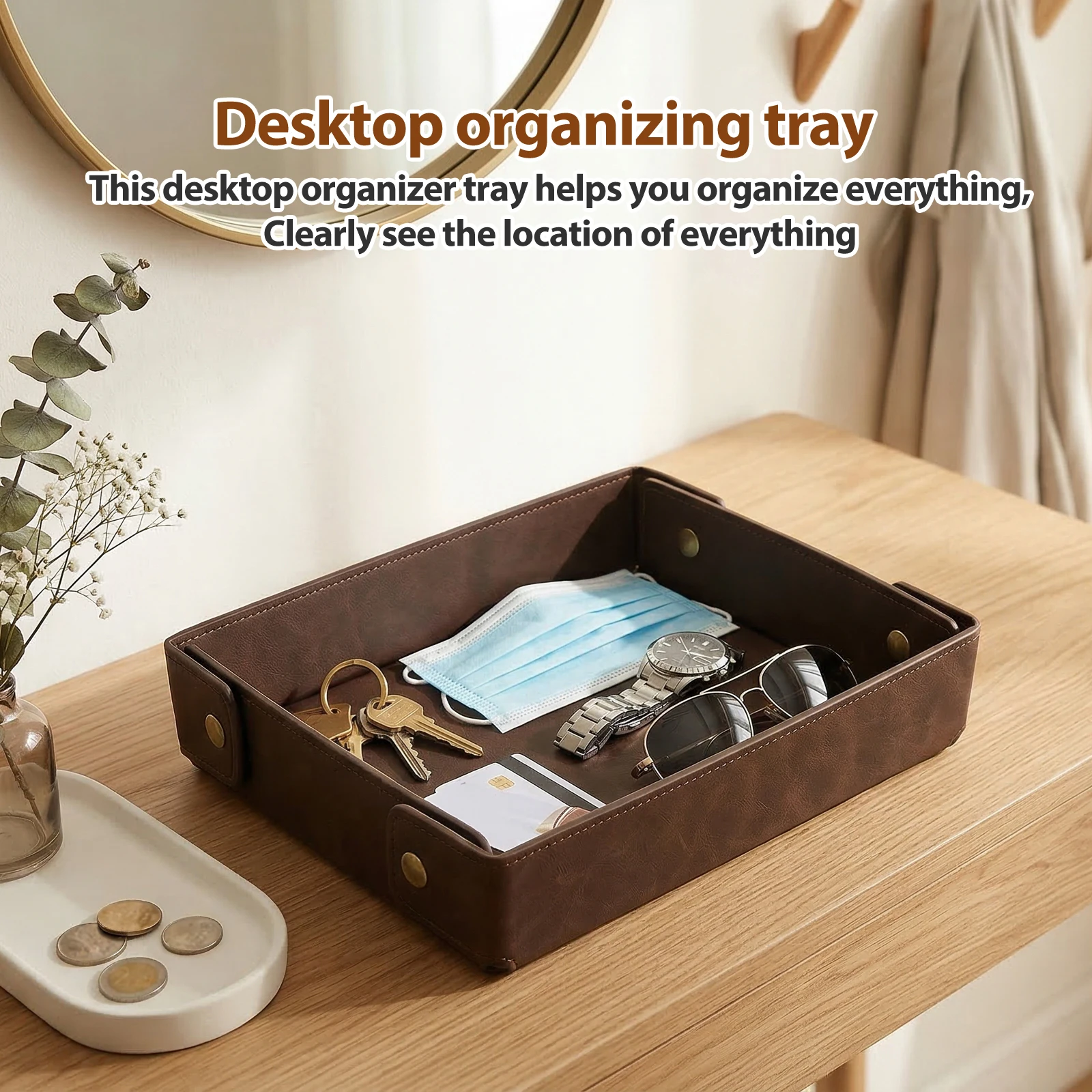 PU Leather Valet Tray Portable - огляд і ціна Valet Tray Nightstand Organizer Leather