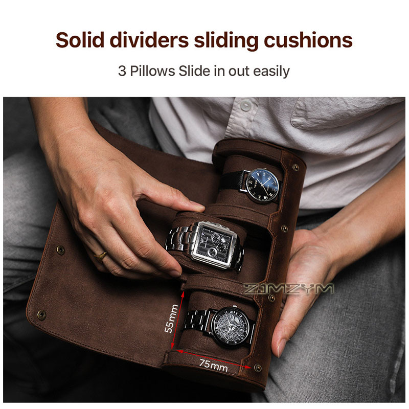 Genuine Cowhide Leather Watch  - огляд і ціна Watch Travel Roll Case 3 Slots Leather