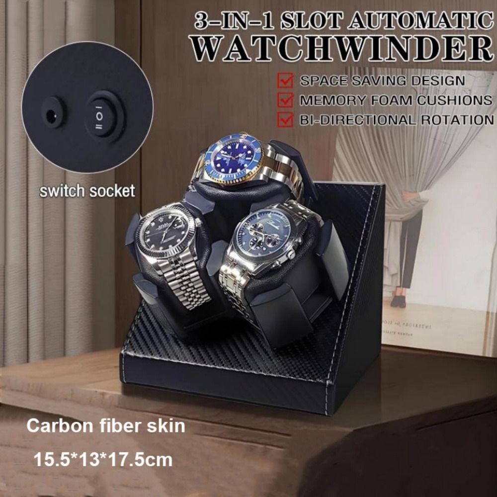 3-in-1 Automatic Watch Winder  - огляд і ціна Watch Display Storage Box Carbon Fiber