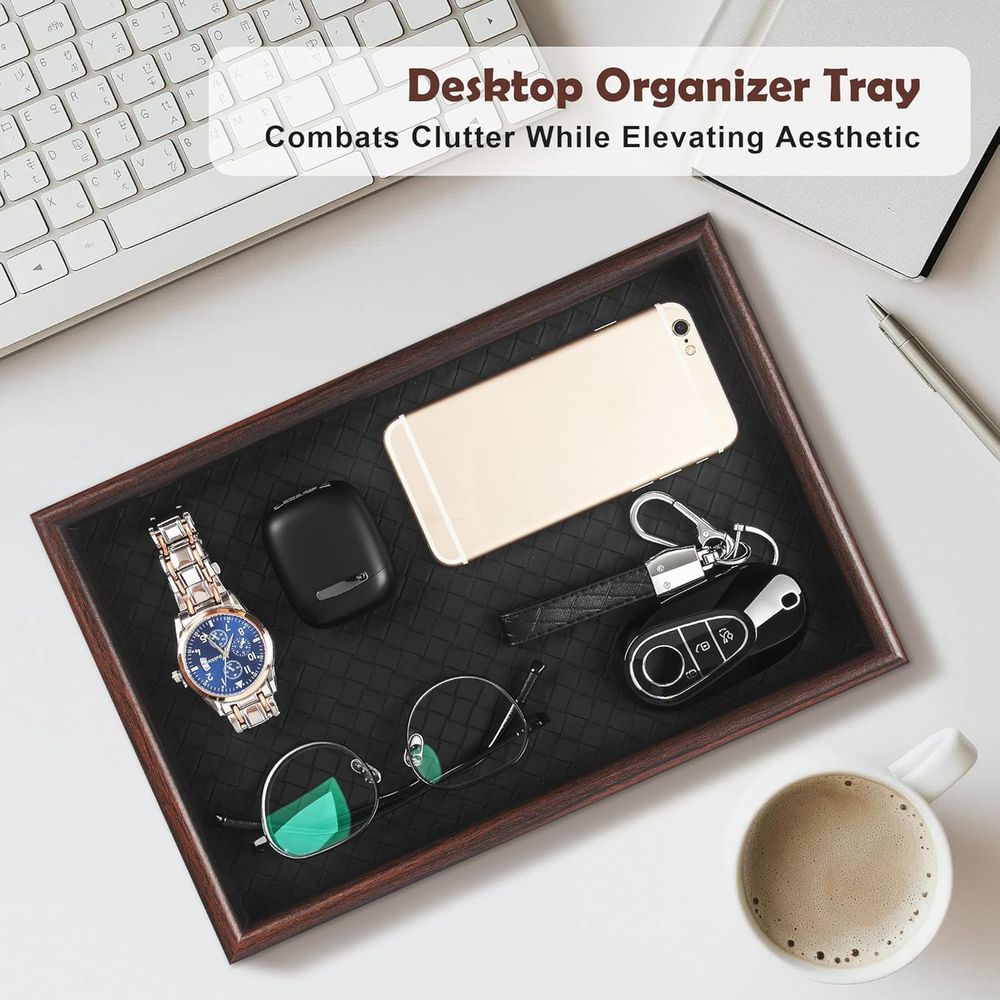 Leather-Base Wooden Valet Tray - огляд і ціна Valet Tray Nightstand Organizer Leather