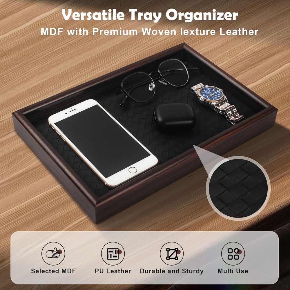 Leather-Base Wooden Valet Tray - огляд і ціна Valet Tray Nightstand Organizer Leather