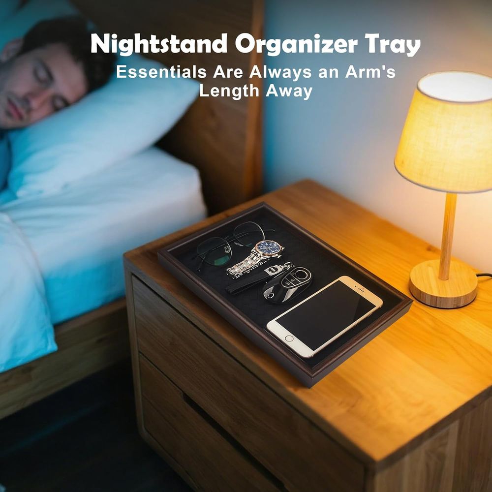 Leather-Base Wooden Valet Tray - огляд і ціна Valet Tray Nightstand Organizer Leather