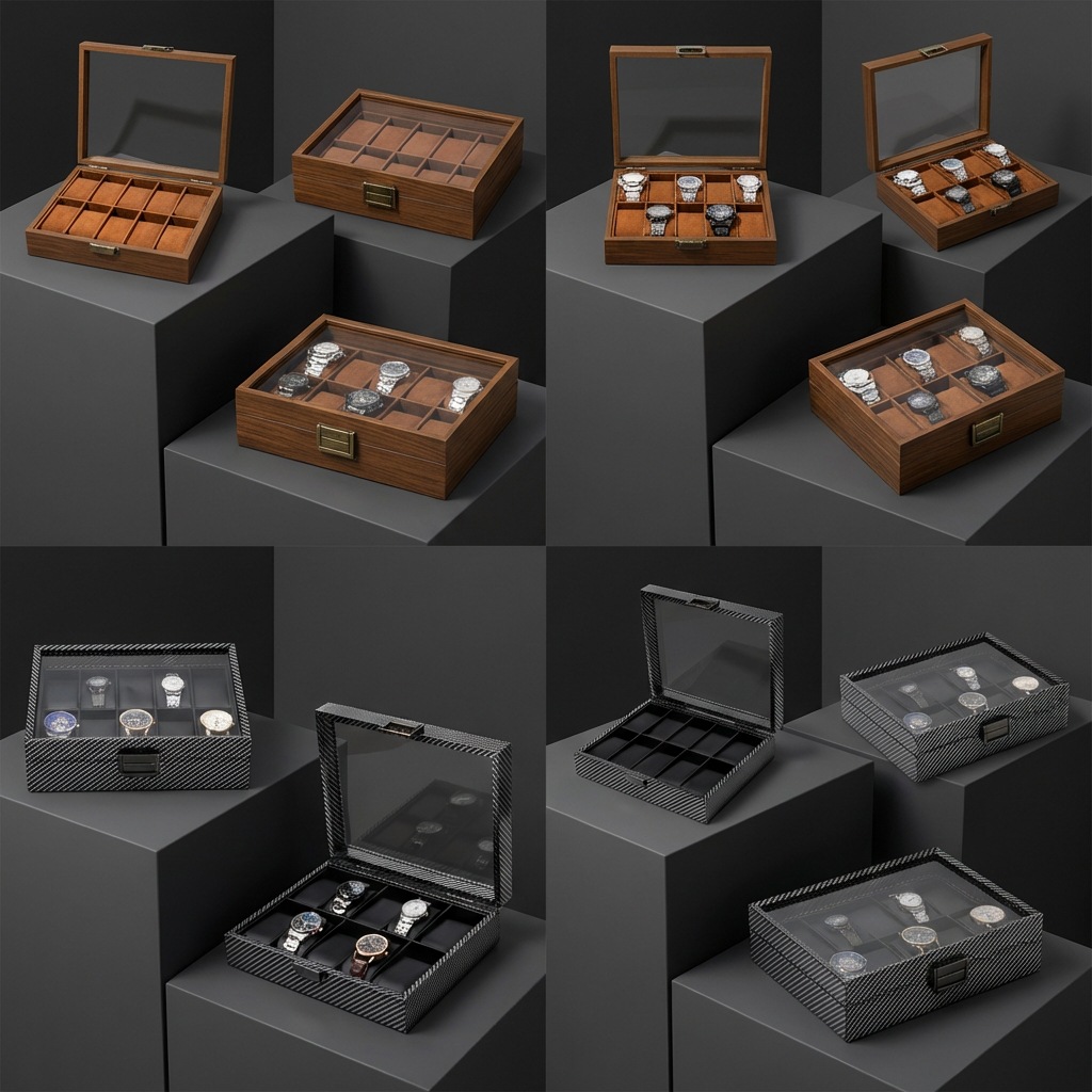 Carbon fiber grain wood 10-dig - огляд і ціна Watch Display Storage Box Carbon Fiber