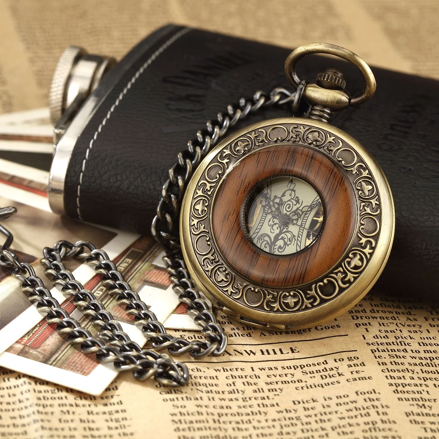 Vintage luxury wooden ring ske - огляд і ціна Pocket Watch Mechanical Skeleton Vintage