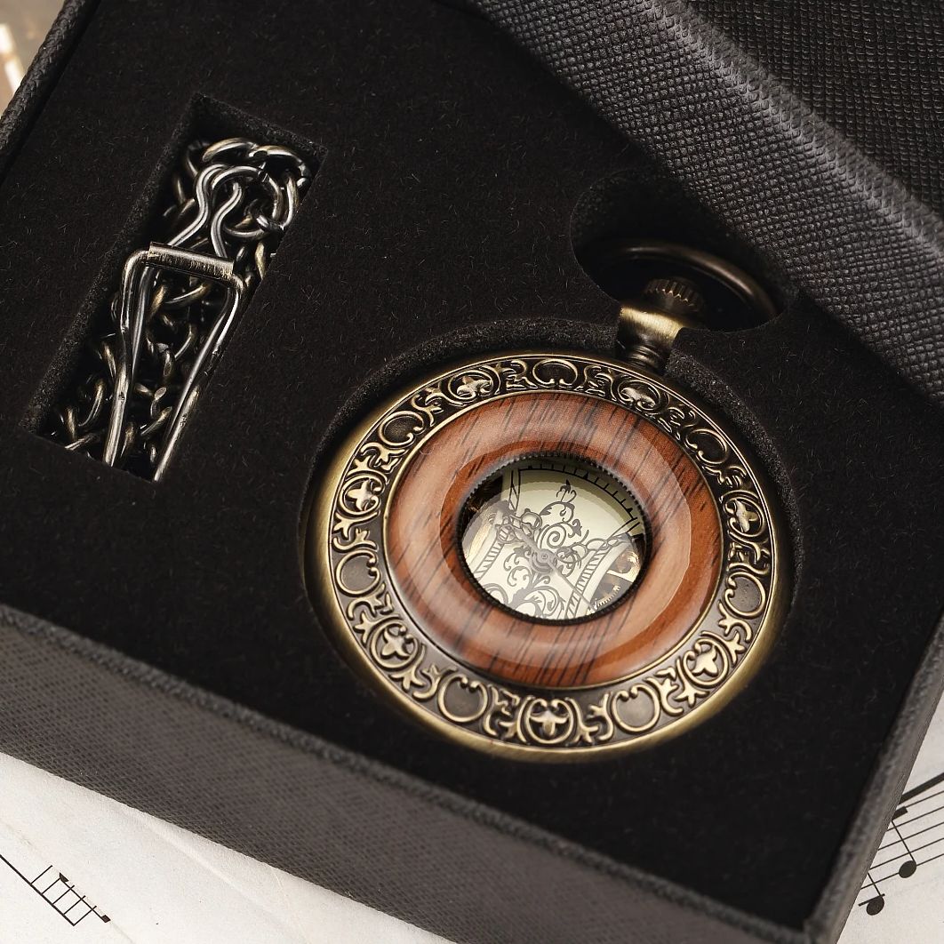 Vintage luxury wooden ring ske - огляд і ціна Pocket Watch Mechanical Skeleton Vintage