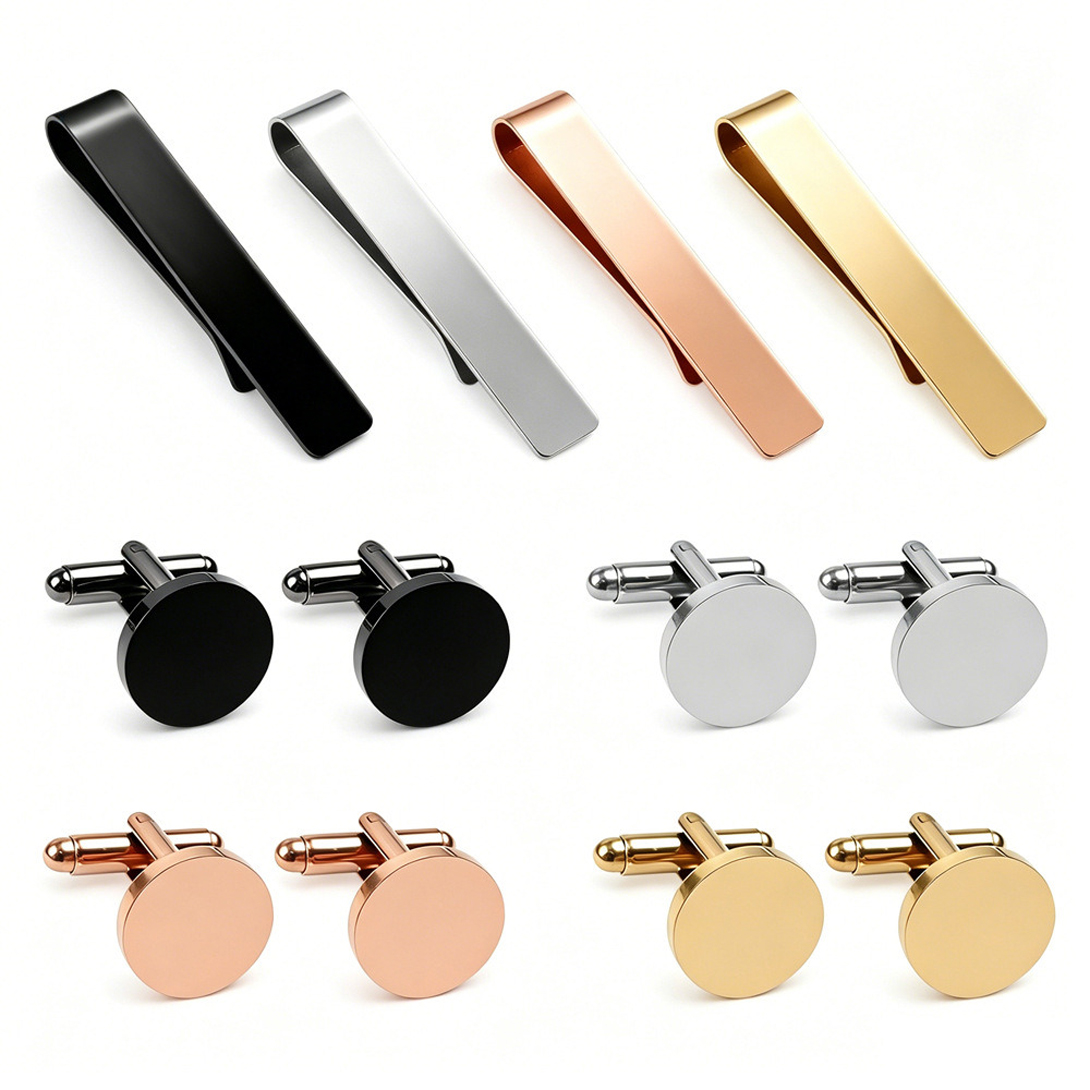3 Sets Classic Round Cufflinks - огляд і ціна Tie Clip Bar Set Stainless Steel