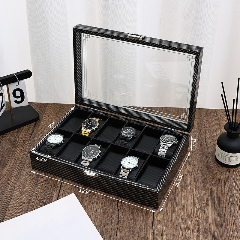 High-end luxury 3/6/10/12 Slot - огляд і ціна Watch Display Storage Box Carbon Fiber
