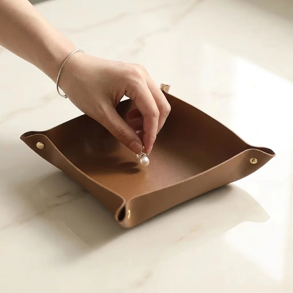 1PC 20x20CM Valet Tray Foldabl - огляд і ціна Valet Tray Nightstand Organizer Leather