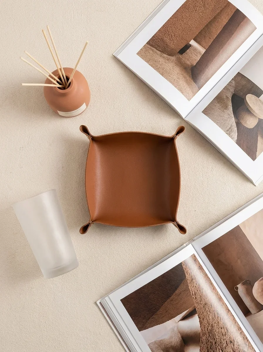 1PC 20x20CM Valet Tray Foldabl - огляд і ціна Valet Tray Nightstand Organizer Leather