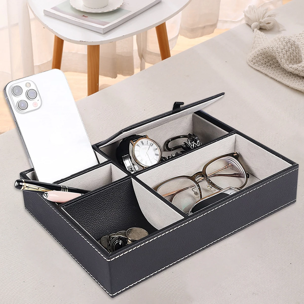 Faux Leather Men's Valet Tray  - огляд і ціна Valet Tray Nightstand Organizer Leather
